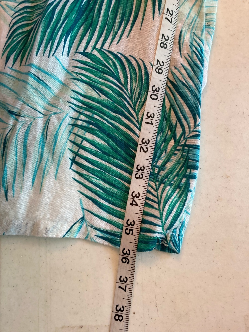 Tahari White Linen Dress with Teal and Green Palm Print - Picture 6 of 6